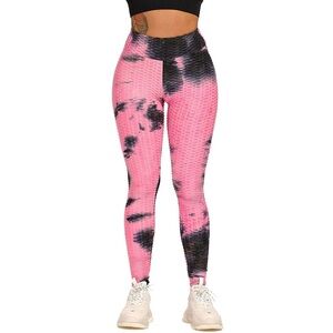 Pink Tie-Dye Scrunch Butt-Lifting Compression High-Waisted Workout Leggings